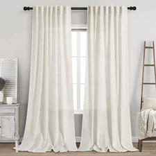 Cream Linen Curtains 102 inches Long 2 Panels Set for Living Room Extra Long ...