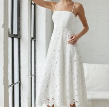 ASTR THE LABEL Lace Floral Eyelet Midi White Dress size M