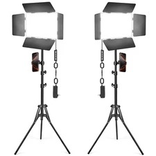 2-Pack LED Video Light Kit 2500K-8500K, Stand, Barn Door for Filming & Streaming