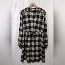 Knox Rose Plaid Dress Womens L Black Cream Peasant Cottagecore Boho Retro Y2K