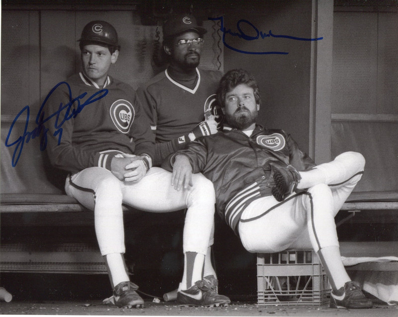 LEON DURHAM & JODY DAVIS 1984 Chicago Cubs Dual Signed B&W 8x10 (c) Photo