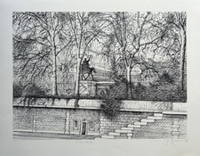 Jean CARZOU - "Le square Notre-Dame" - Lithographie originale signée - 1986