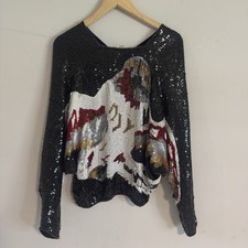 Vintage 70s Raiment Sequins batwing BIRD top Blouse Beaded Sequined M disco vtg