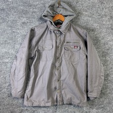 Dickies Canvas Jacket Men's Large Gray Lined Button Zip Up Hooded