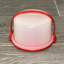 Vintage Tupperware Toys Cupcake Cake Holder Carrier 3 Piece Red Round Lid