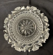 Lead Crystal Ashtray Round Clear Cut Cigarette Cigar Heavy 5.5" Vintage