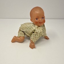 Vintage Japan Wind-Up Crawling Celluloid Baby White And Red Polkadot Outfit