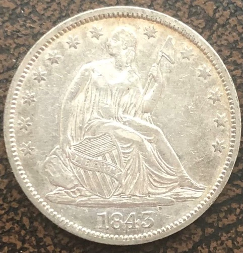 1843 Seated Liberty Half Dollar.  AU near Unc. from Type Set **Blaylock Estate**