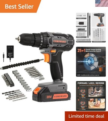 Powerful 20V Cordless Drill with Fast Charger & 23-Piece Accessory Set in Orange