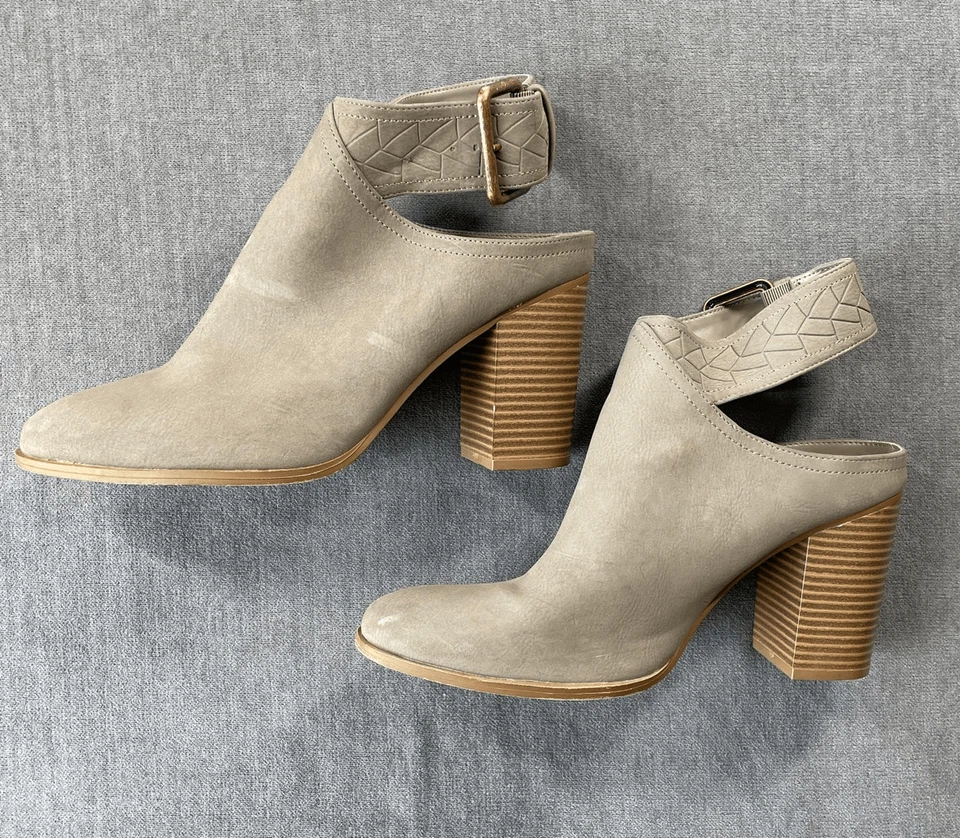 American Eagle Block Heel Mules Womens 9.5 Taupe Suede Cutout Ankle Strap Boho - Image 2 of 4