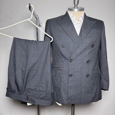 Polo Ralph Lauren Suit Mens 44R 35x27 Grey Glen Plaid Double Breasted Wool Italy