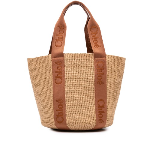 Chloé Large Raffia Woody Basket Tote Pre-Loved Brown