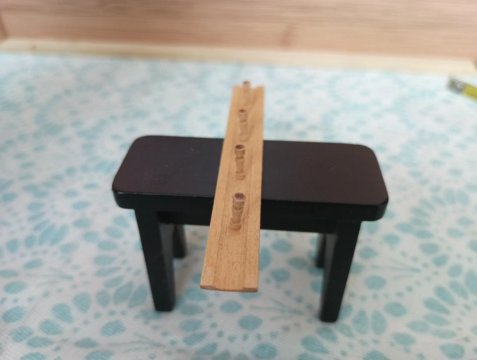 Miniature Dollhouse Artisan Made Wall Mounted Coat Hanger Blonde Wood with Hooks - Image 4 of 4