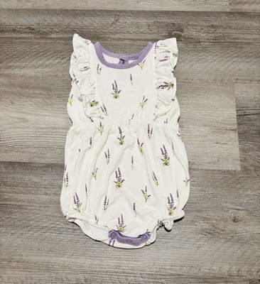 NWOT Kyte Baby Lavender Purple White Floral Ruffle Romper 12-18 Mo bubble