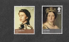 ROYALTY ART PAINTINGS QUEEN VICTORIA AND ELIZABETH II MOUNTED MINT