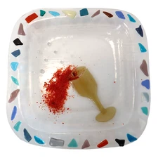 Vintage Fused 3D Art Glass Plate Wine Glass Shards Square Abstract Decor 9.5"