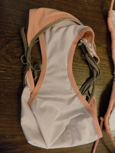 Victorias Secret Swimsuit 2 Pc Soft Peach Beaded Triangle String tie Bikini Sz S - 第 9/9 張圖片