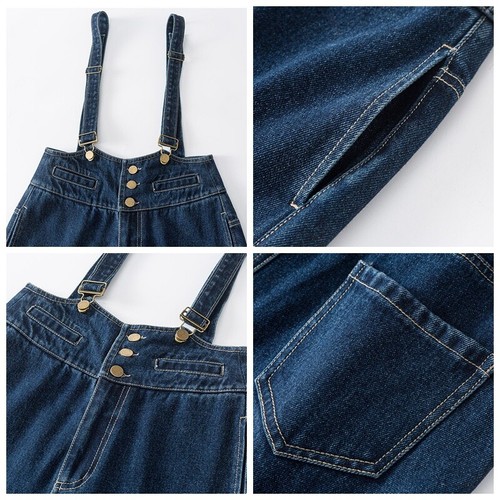 Ladies Denim Bib Overalls Jeans Straight Leg Jumpsuit Loose Casual Pants Blue - Picture 3 of 10