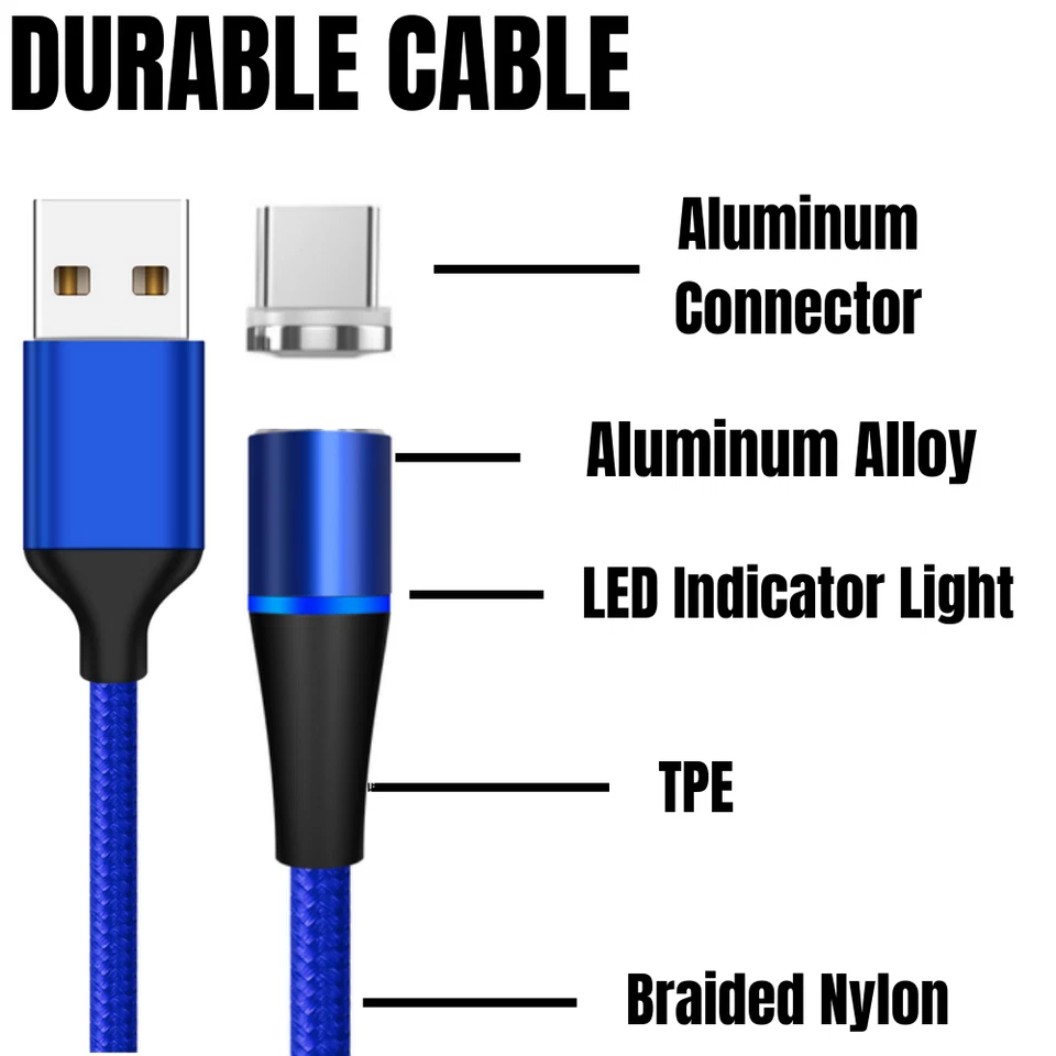 3 Pack 3/6Ft 360° Magnetic 3A Fast USB Type C Charger Charging Cable For Samsung - Image 2 of 4