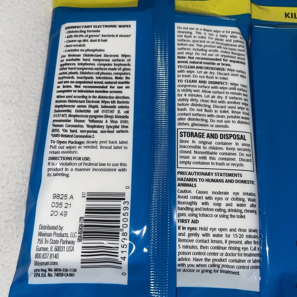 (45-Pk) Weiman ELECTRONIC WIPES Phone Tablet Laptop Computer TV SURFACE CLEANER - Image 3 of 4