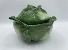 Vtg Holland Mold Ceramic Cabbage Bowl And Lid Hand painted Signed 1972 5.5” Tall