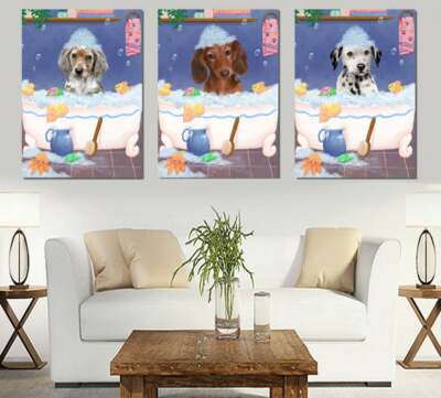 Rub a Dub Dog Cat in a Tub Pet Photo Lovers Canvas Wall Art, 24x36 In