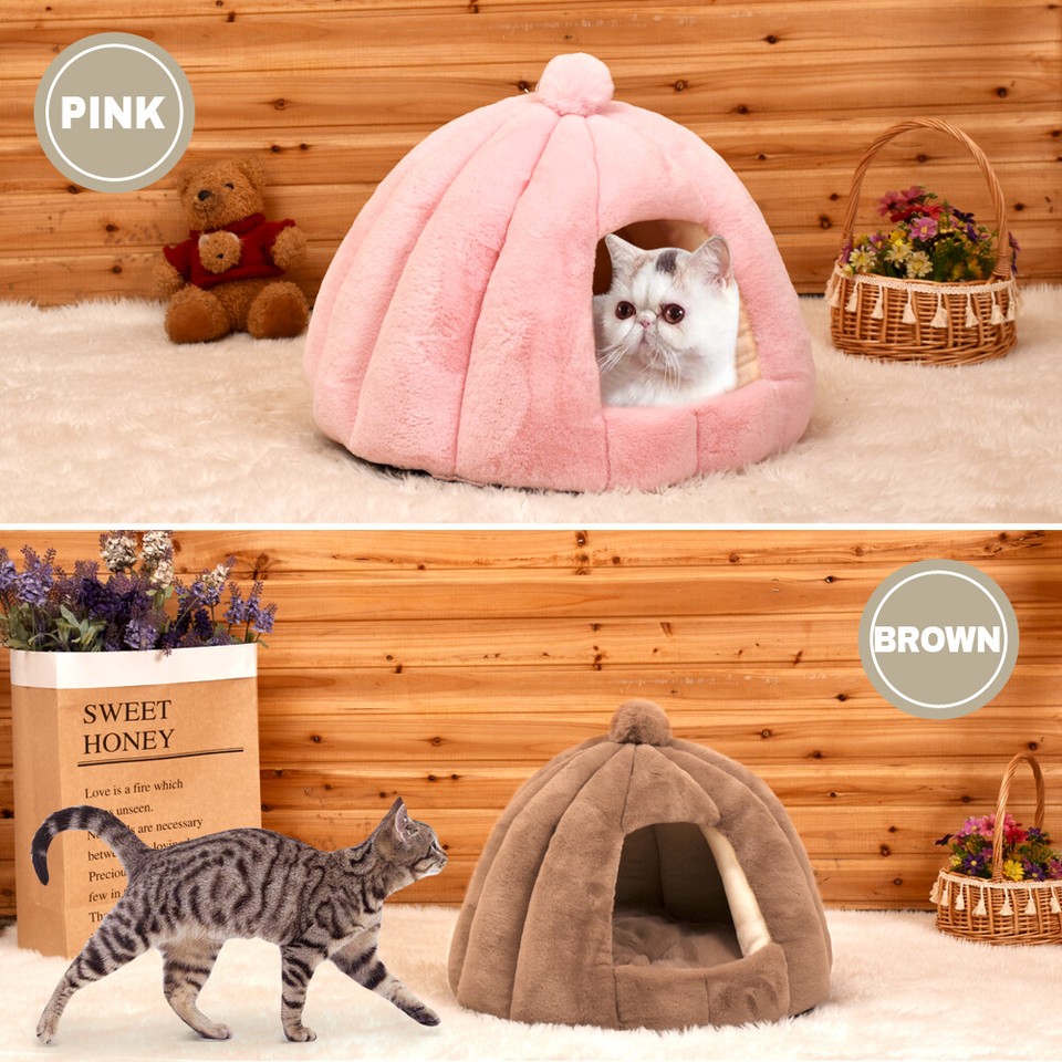 Large Cat Bed Cave Small Wool Cozy Pet Igloo Bed Winter House Nest Kennel M L eBay