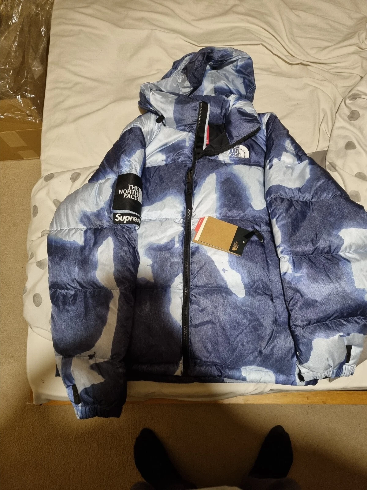 Veste tampon nuptse denim blanchi Supreme The North Face   Bleu indigo (M)