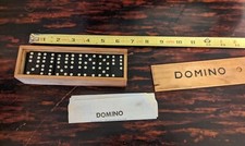 Vintage Wooden Domino Set in Wooden Box w Instructions Dragon Design Complete
