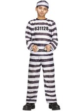 Child's Black And White Prison Inmate Jailbird Convict Costume