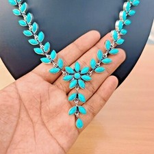 Natural Turquoise Necklace 925 Sterling Silver Handmade Gemstone Jewelry