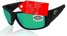 Costa Del Mar Blackfin Pro black sunglasses Green Mirror 580 Glass Lens