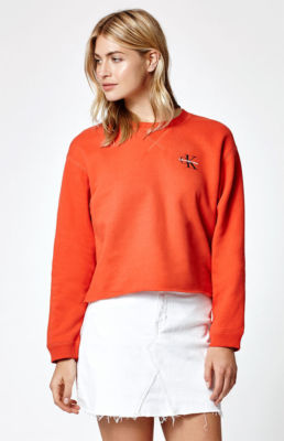 WOMEN'S/JRS LADIES CALVIN KLEIN BOYFRIEND RAW EDGE SWEATSHIRT RED
