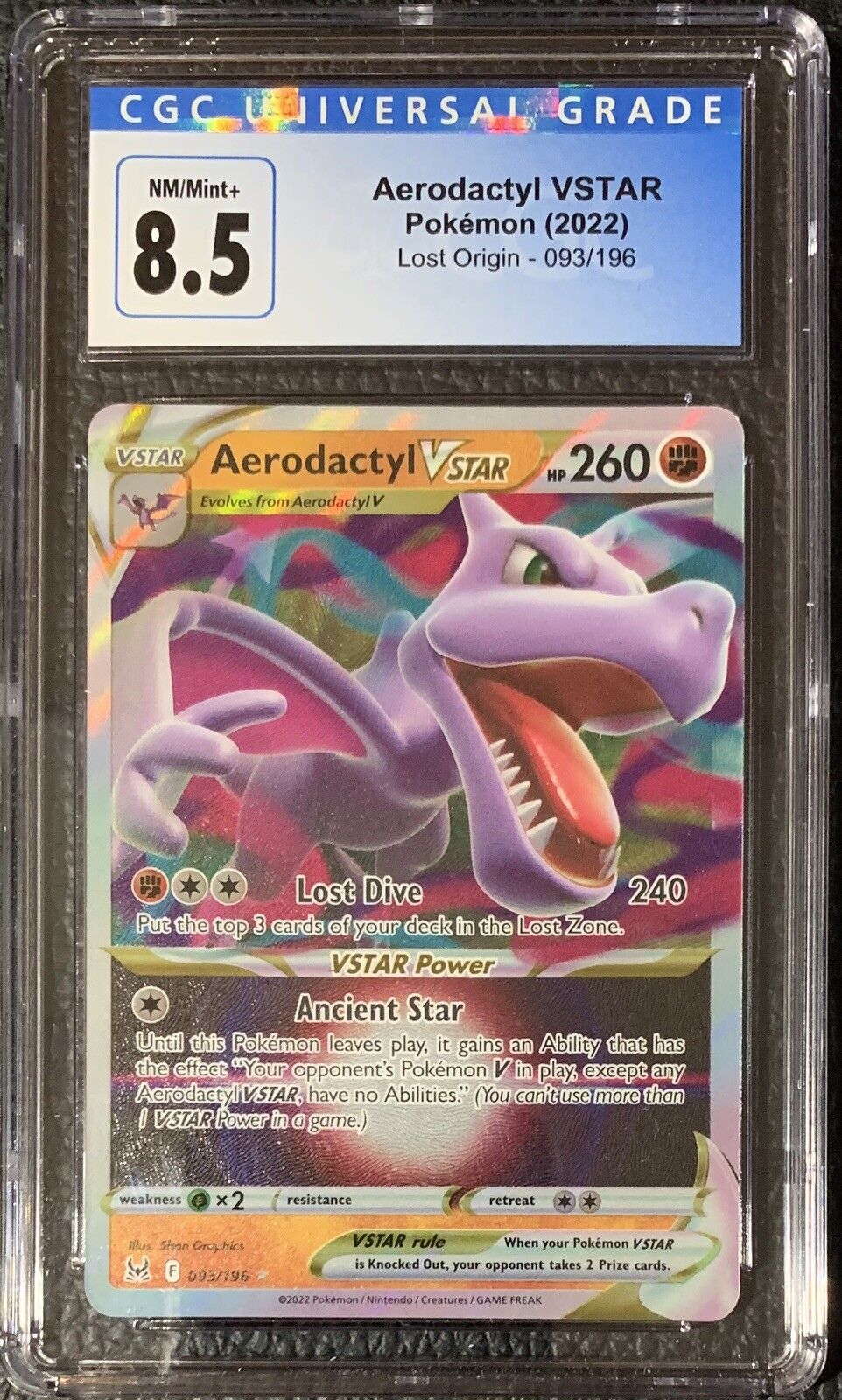 Aerodactyl V - 2022 Pokemon Lost Origin Full Art Holo 179/196 - CGC 8.5  NM/Mint+