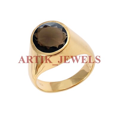 Natural Smoky Quartz Gemstone with Gold Plated 925 Sterling Silver Ring #2726