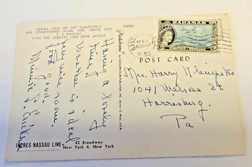 c1959 Luxury Cruise Ship S.S. Nassau Aerial View Vintage Postcard - Picture 2 of 3
