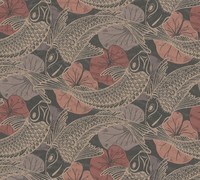 Tapete Vlies Koi Fische BläTter Braun Rot Metallic 37859-5 (3,55€/1Qm)