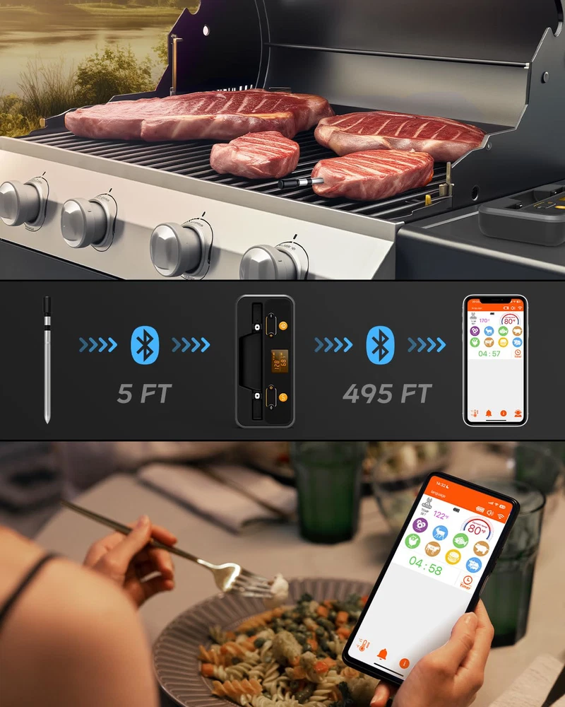 Meat Thermometer Digital Wireless - Wireless Meat Thermometer for Grilling and -
