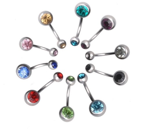 20x Stainless Steel Belly Bars DOUBLE CRYSTAL Gem Ball Navel Piercing Jewellery - Picture 4 of 4