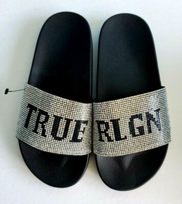 TRUE RELIGION Women’s Slides Meyer Jeweled Black Flat Shoes Size  NEW!