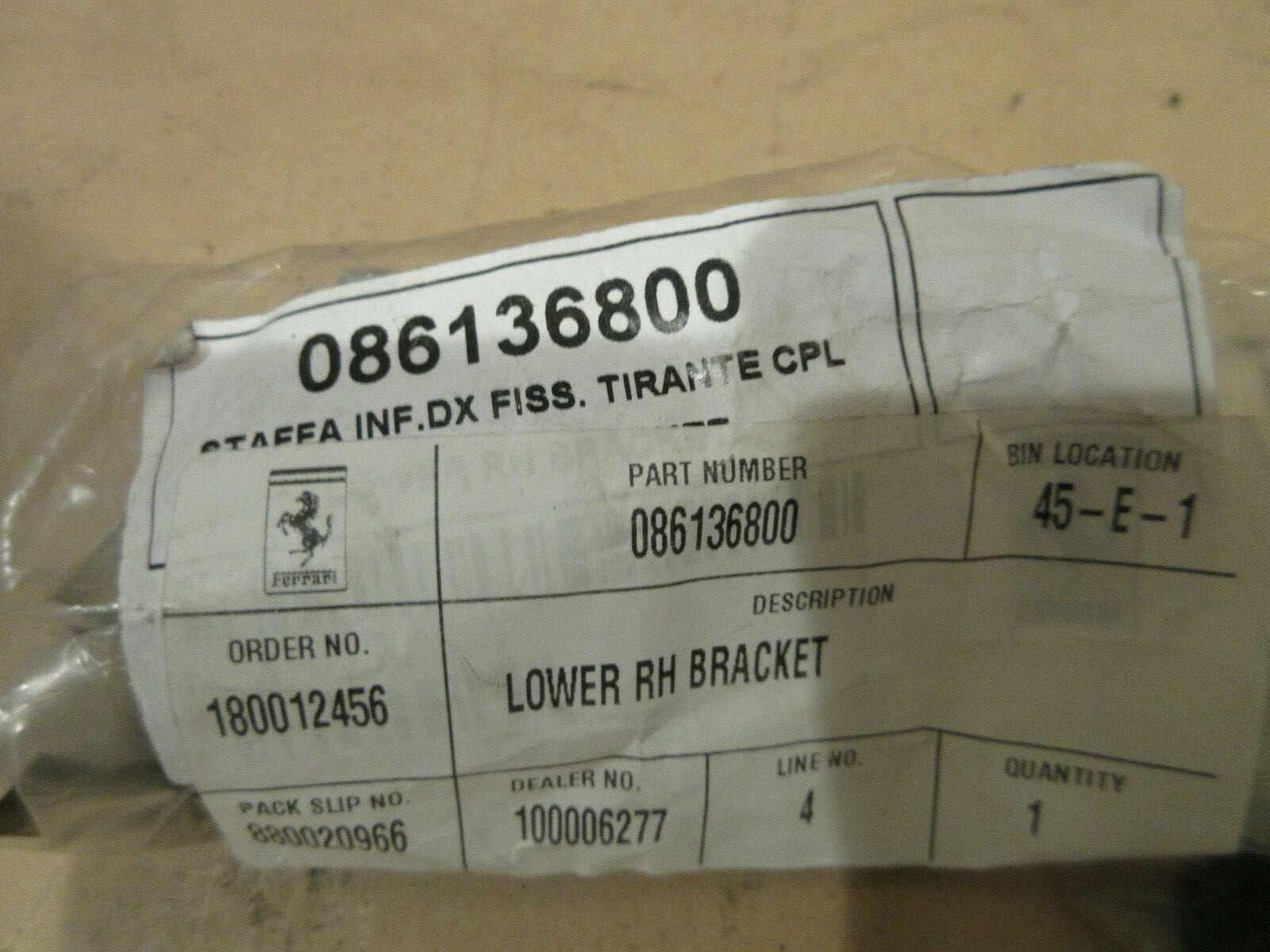 Ferrari 488 Challenge Lower RH Bracket P/N 86136800