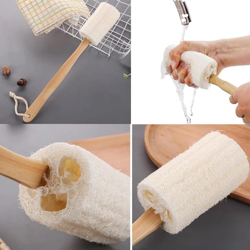Natural Loofah Scrubber Long Wood Handle Exfoliating Back Brush Body Shower Bath - Picture 7 of 12