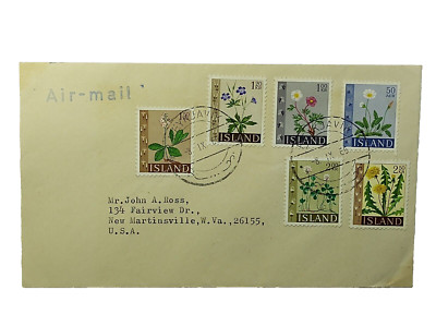 1966 Reykjavik Iceland Wildflowers Airmail Cover Complete Set SG #412-417