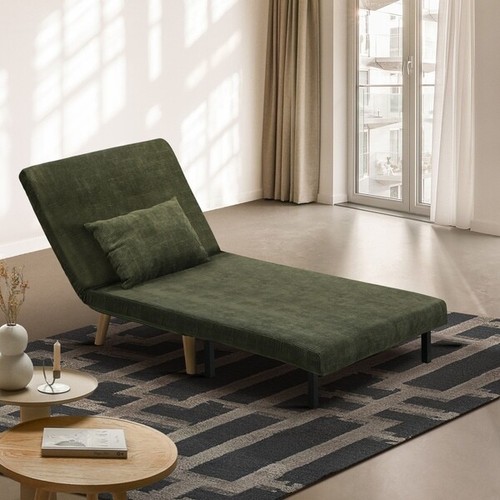 Sofa Bed Lounge Chair Polyester Recliner Wood Leg Single Seat Green - Picture 4 of 9
