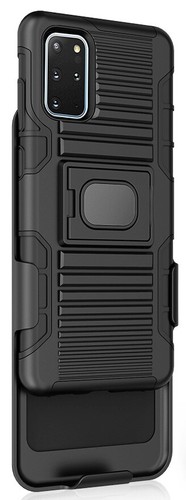 Black Rugged Grip Case with Stand Belt Clip Holster for Samsung Galaxy S20 Plus - Picture 9 of 11