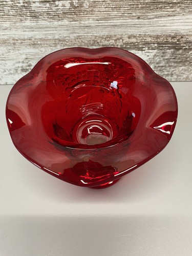 Vtg L G Wright Red Strawberry & Currant Compote Glass 5 3/8” X 5 1/4” Candy Dish - Picture 4 of 22