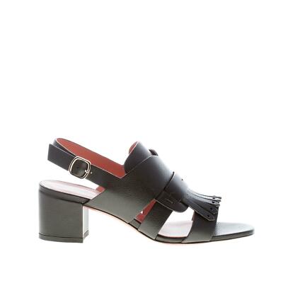 SANTONI damen schuhe schwarz gehammertes leder sandale mit franse absatz 5,5 cm