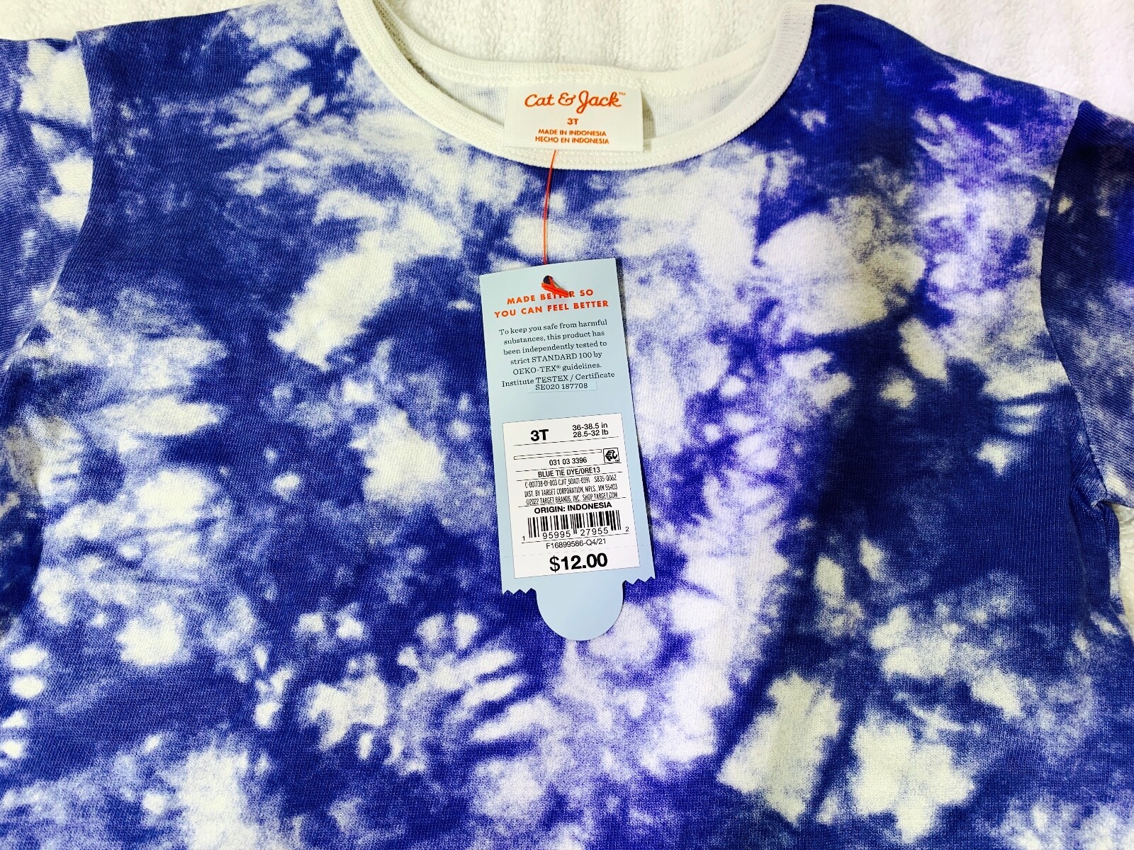 Cat and Jack Toddler T Shirt Dress Blue Tie Dye 3T Fits 28.532 Pounds