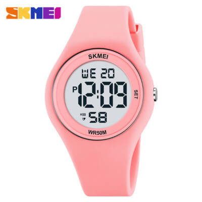 SKMEI Women's Sport Quartz Watch LED Digital Pink Silicone Band For Boy Girls