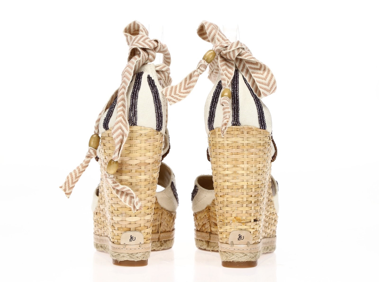 SAM EDELMAN Womens Off White With Beads Wedge Ankle Ankle Ankle Strap Sandals Sz 8.5 1be561 SAM EDELMAN Womens Off White With Beads Wedge Ankle Ankle Ankle Strap Sandals Sz 8.5 1be561